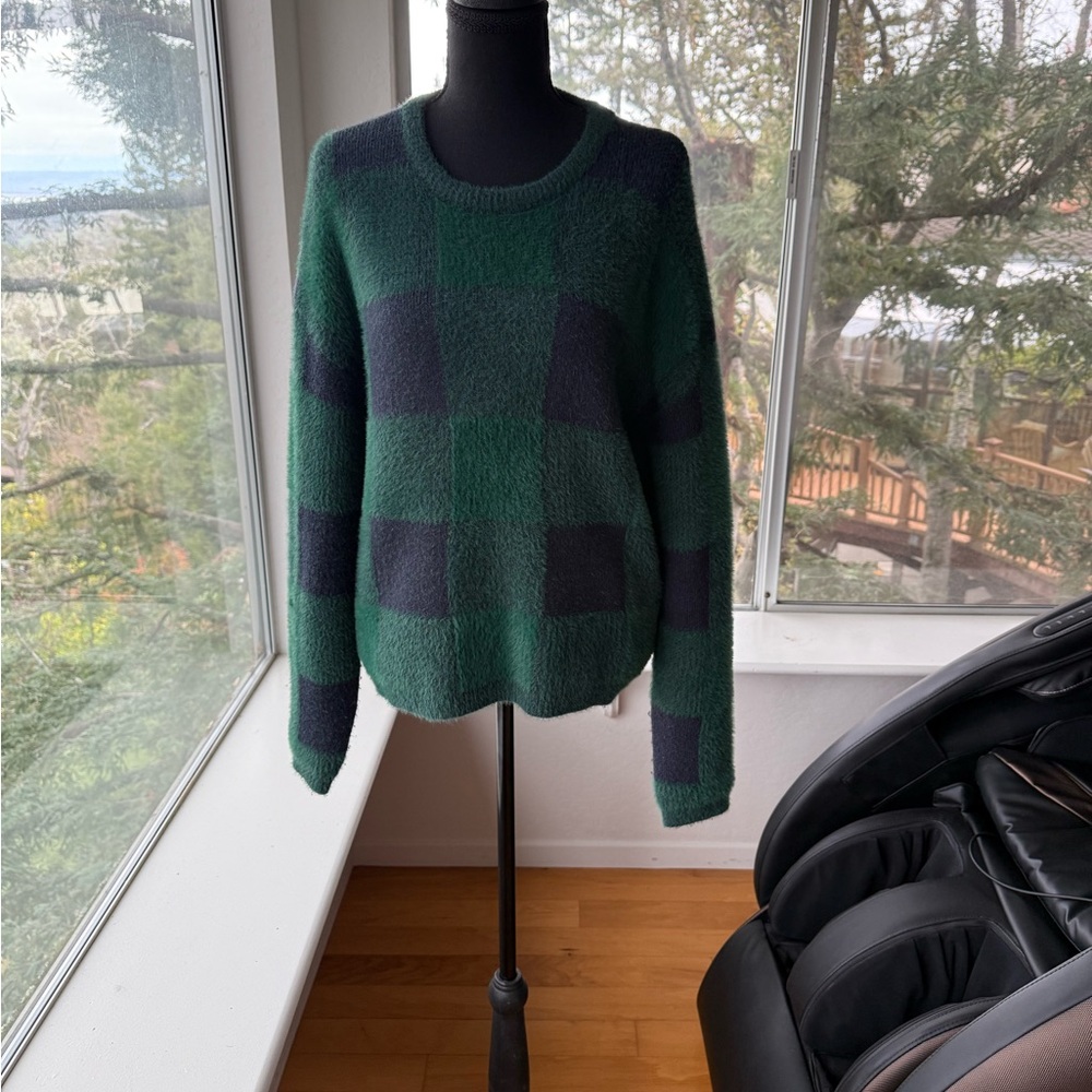 LIKE NEW Anthropologie Fred and Sibel Susan Plaid Pullover Green Black Sweater X - Picture 1 of 10